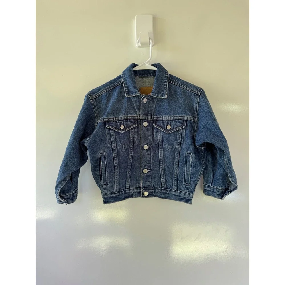 GAP Denim Kids Small Blue Trucker Jacket Medium Wash Cotton Button Front Vintage